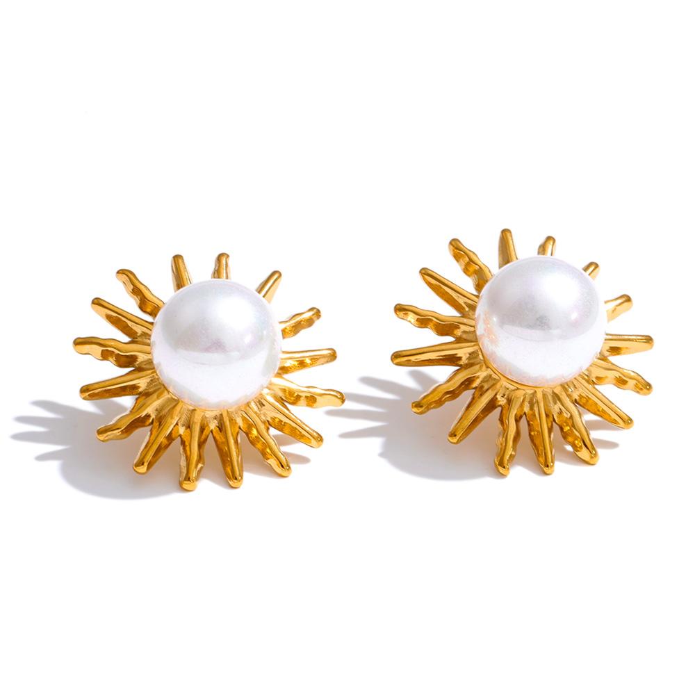 

Yhpup Stainless Steel Simulated Pearls Flower Stud Earrings for Women Korean Style Daily Wear Vintage Jewelry Tarnish Resistant