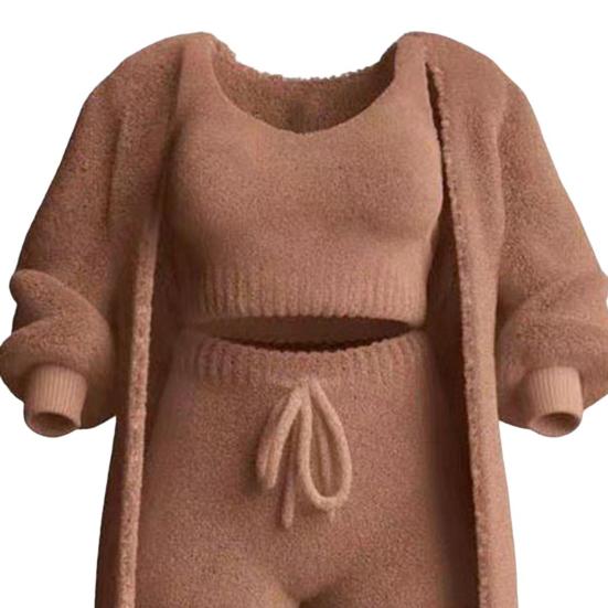 4 Pcs/Set Women Vest Shorts Coat Pants Set Long Sleeve Thick Coat Round Neck Sleeveless