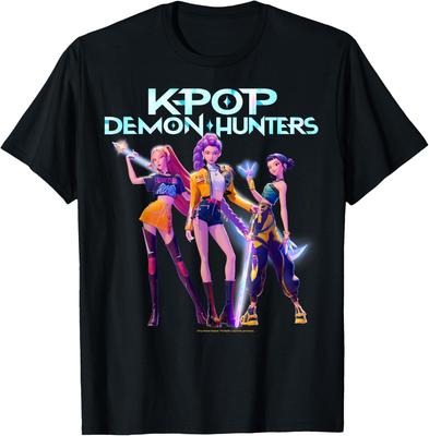 Kpop Demon Hunters Huntrx Heroic Poses Group Shot TShirt Summer Mens and Womens Clothing Fashion Short Sleeved Tshirt