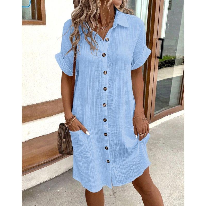 Minimalist Casual Dress2024 Summer Women Clothes American Simple V-neck Button Shirt Dress