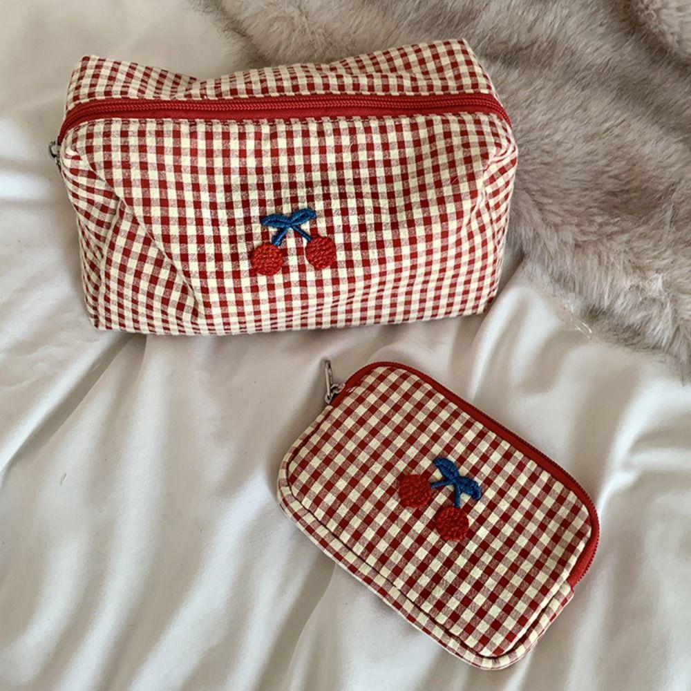 Multifunctional Cherry Cosmetic Bag Cotton Toiletry Bag Simple Travel Storage Bag  Travel