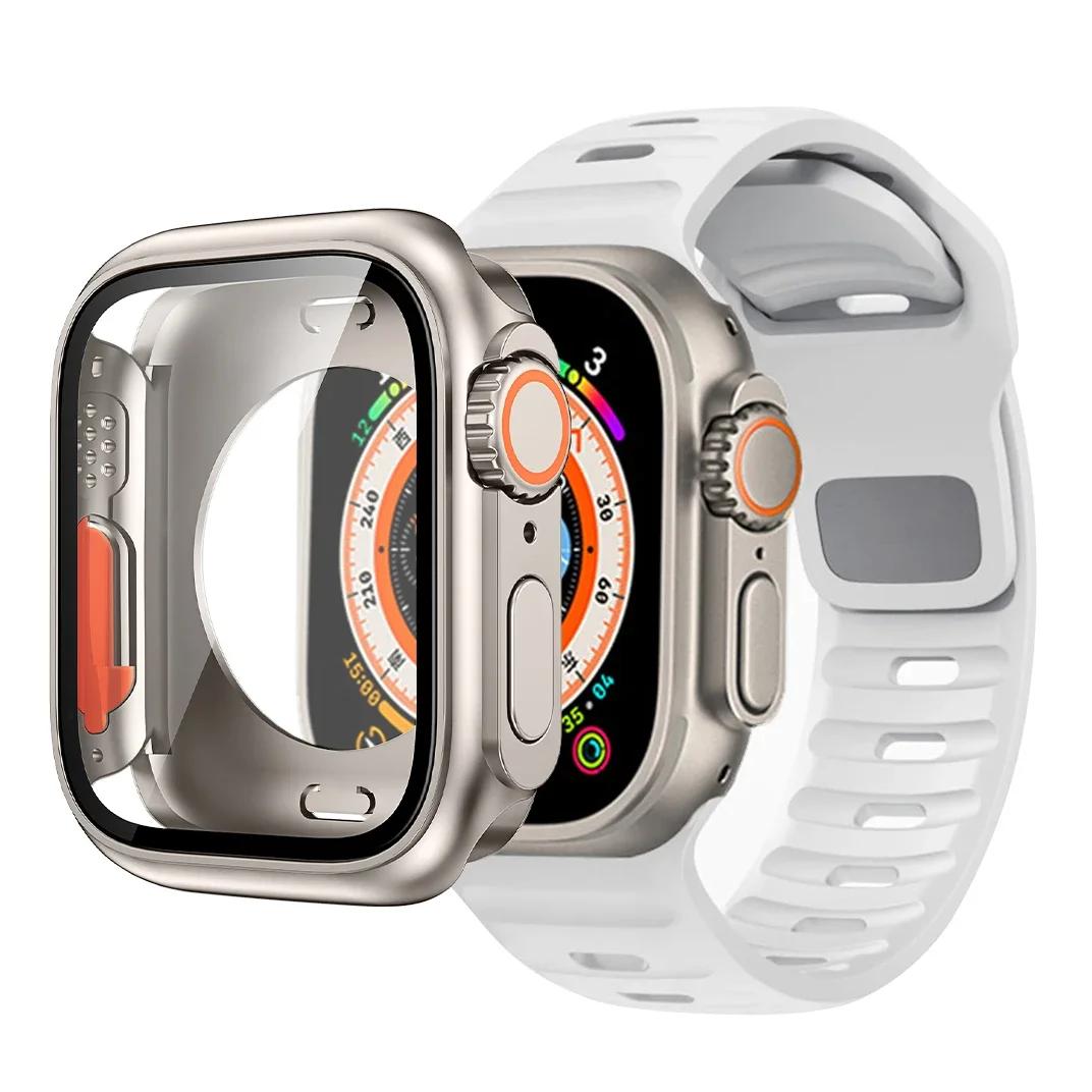 

Чехол+Ремешок Для Apple Watch Ремешок 45мм 44мм 41 42 46мм Умный Силиконовый Браслет Iwatch Серия 5 6 Se 7 8 9 10 Заменить на Ультра Чехол 45mm series 7 8 9 белый