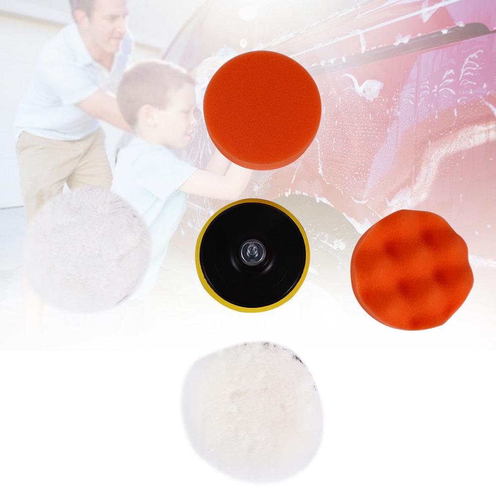 Jeu de 6 tampons de polissage de 4 pouces avec adaptateur pour perceuse M10 pour polissage de voiture, cirage, tampons de polissage Orange Blanc Laine Mousse