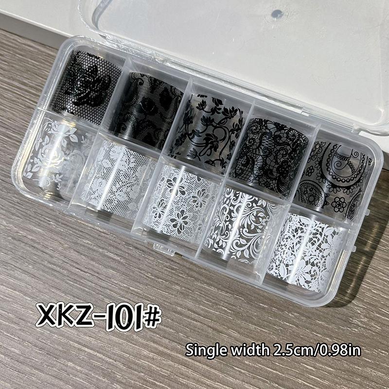 1/10 Rotolo Elegante Bianco Nero Pizzo Fiore Unghie Foil da Trasferimento Fantasia Retrò Floreale Cielo Stellato Carta Adesiva Manicure Accessori