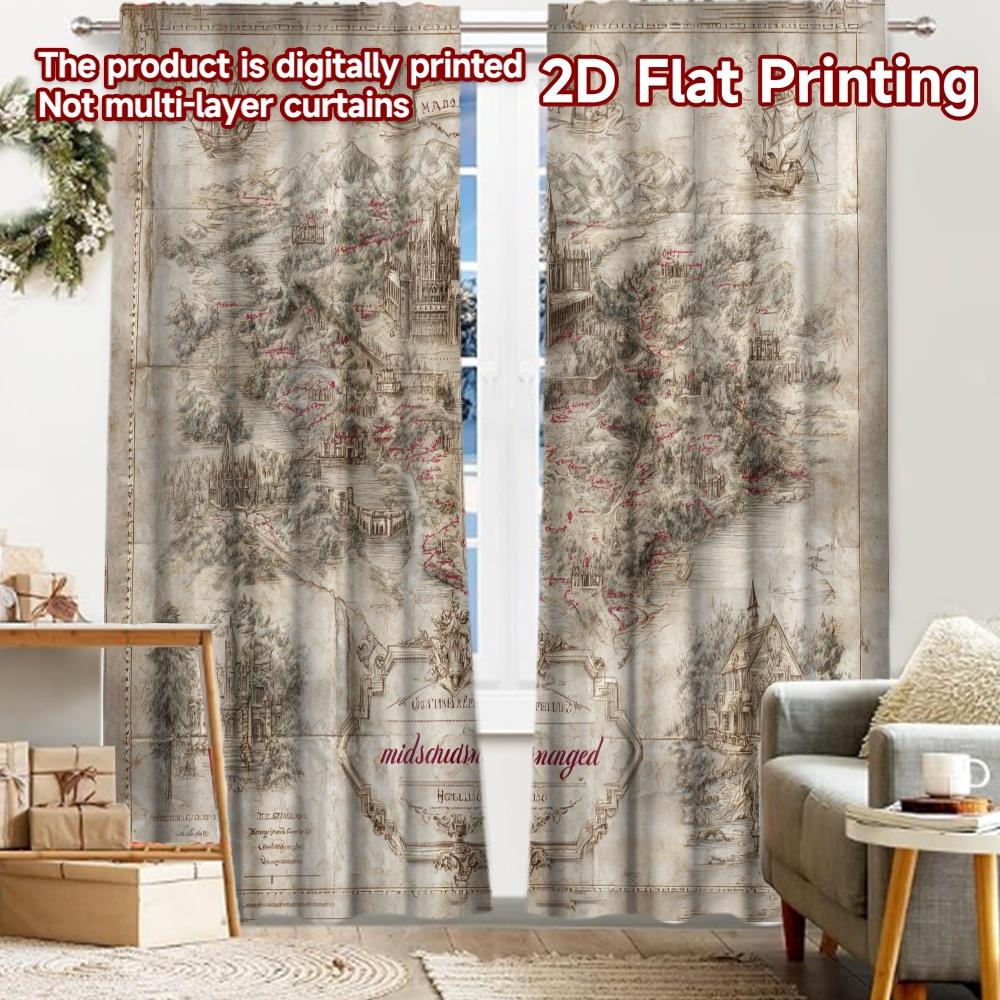 

2pcs, 2D FLAT PRINTING Curtains (Without Rod) MarauderMap Christmas Festival Creative Curtains Machine Washable Fabric Curtains 52.50 × 116.00 cm 2 pcs
