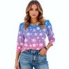 Women's Fashion Casual 3/4 Christmas Print Color Shirt Women's Round Neck Tops