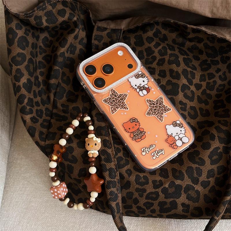 Translucent Glitter Star Leopard Kitty Phone Case for iPhone 17/16 Pro Max/15/14