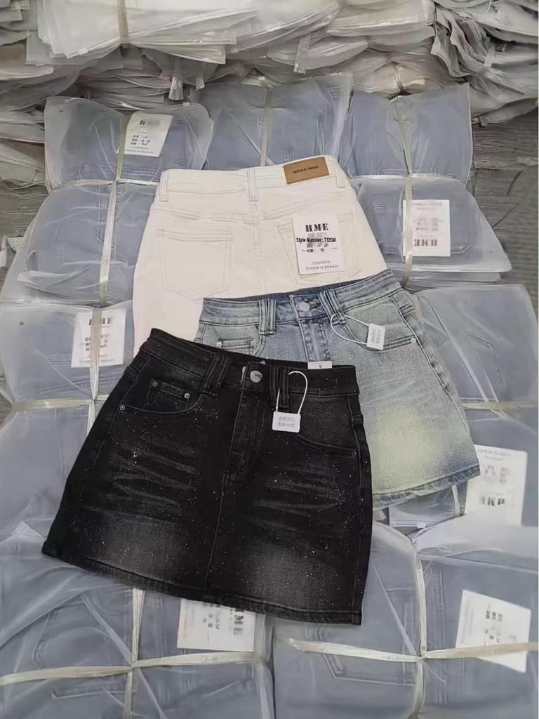 High Waist Rhinestone Starry Sky Denim Mini Skirt for Women - Retro, Slimming, and Flattering