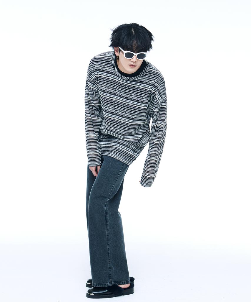 C WEAR BY THE GENIUS See-Through Craft Knit Pullover Black