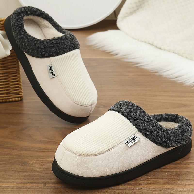 

Модные ретро вельветовые хлопковые тапочки для женщин 2025 зима утолщенные теплые хлопковые тапочки женские шлепанцы нескользящие плюшевые слайды женские 44-45 бежевый