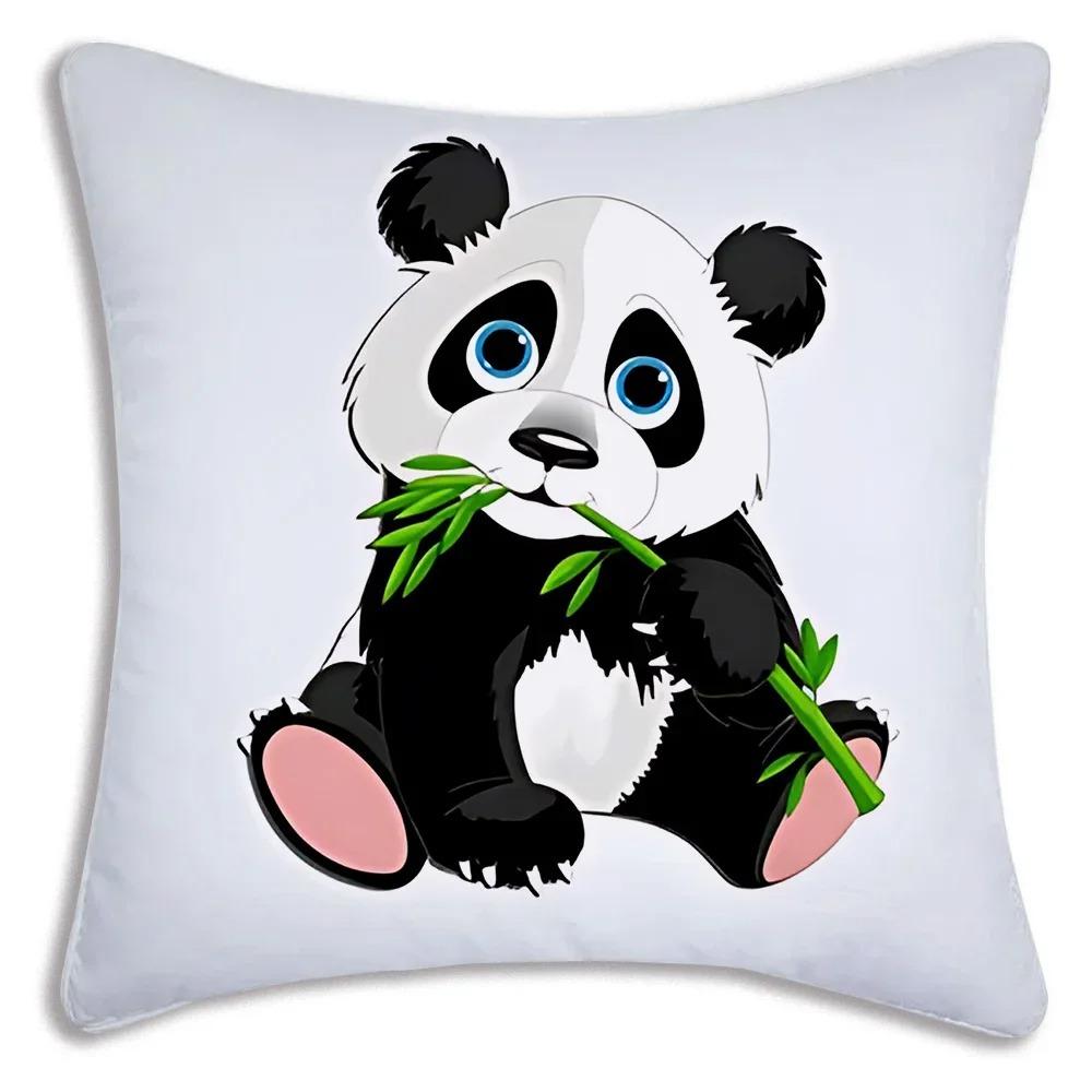 Cartoon Panda Print Decorative Pillowcase Car Sofa Square Cushion Pillowcase