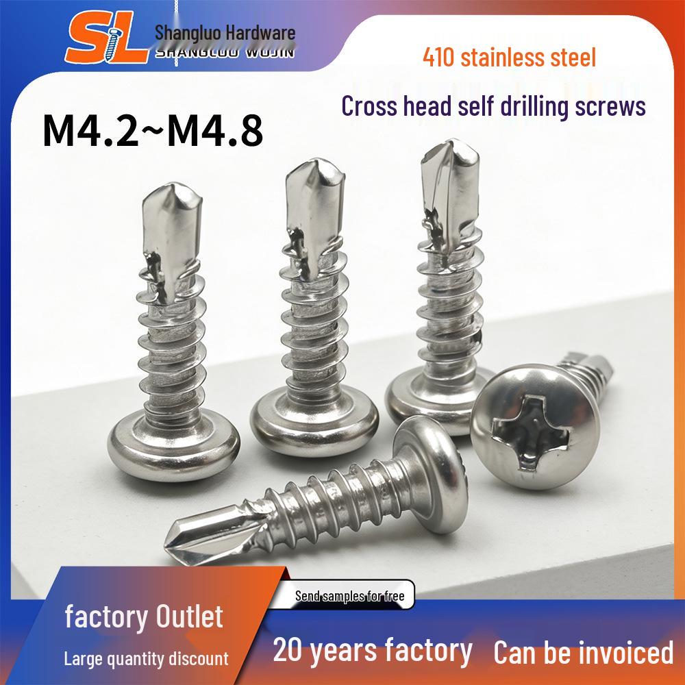 410 Stainless Steel Phillips Pan Head Self-Drilling Screws M4.2 M4.8, Swallowtail Style 4.2mm x 13mm