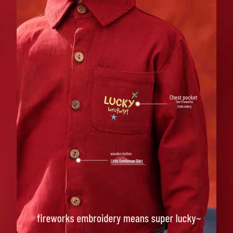 LUSON Baby Jungen Rotes Baumwoll Langarm Festliches Hemd