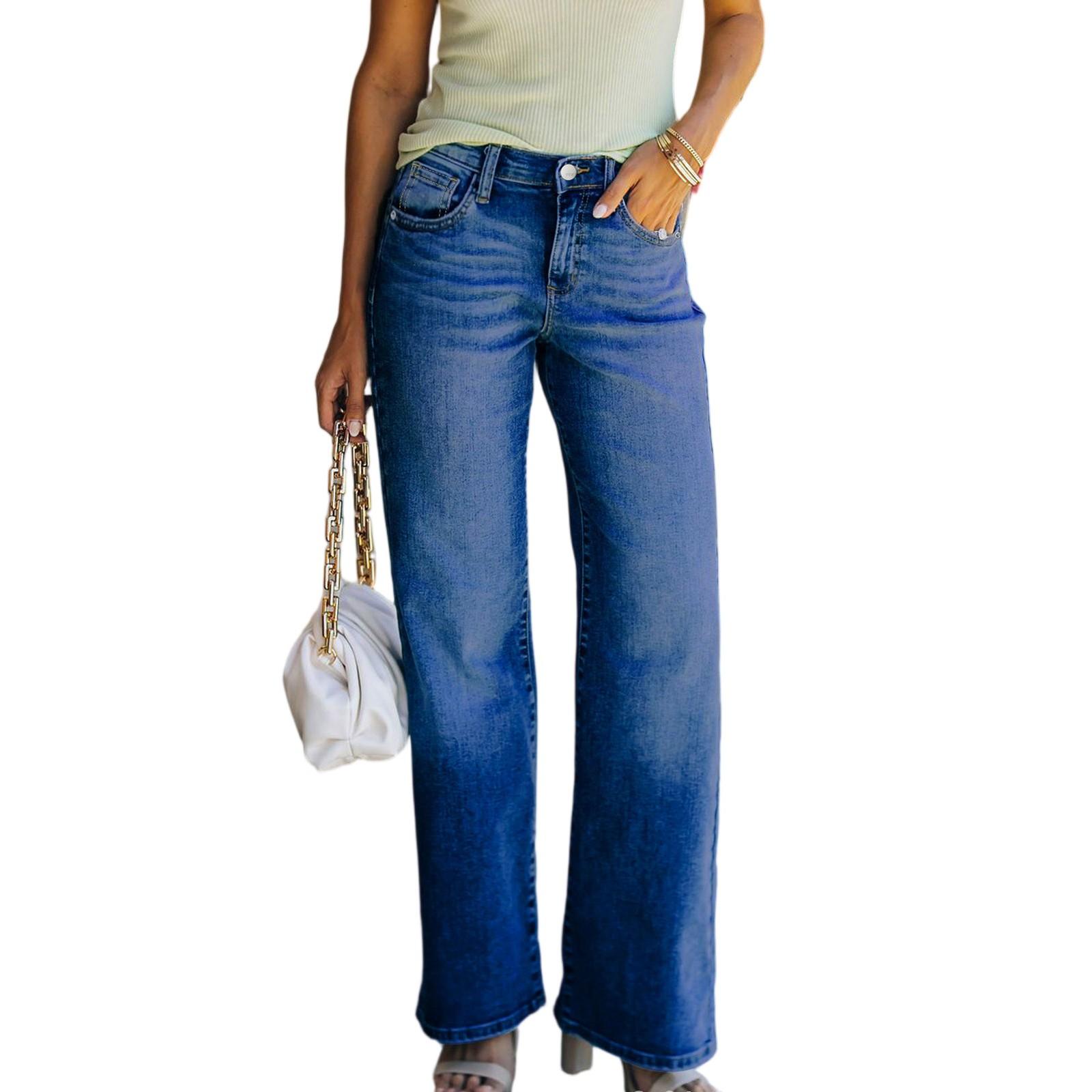 

Женские джинсы средней посадки, эластичные, модные, прямые, джинсовые брюки с карманами L