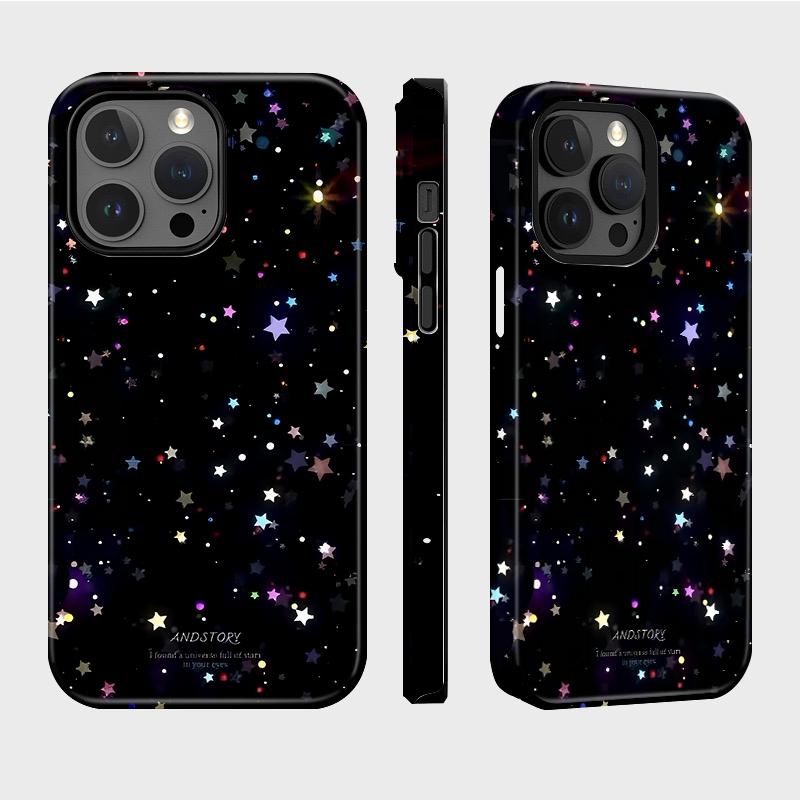 Sublimation Coated Glossy Phone Case Hard Plastic +TPU Soft TPU Shell Shiny Stars Black Patterned Full Protective Back Cover for iPhone Samsung