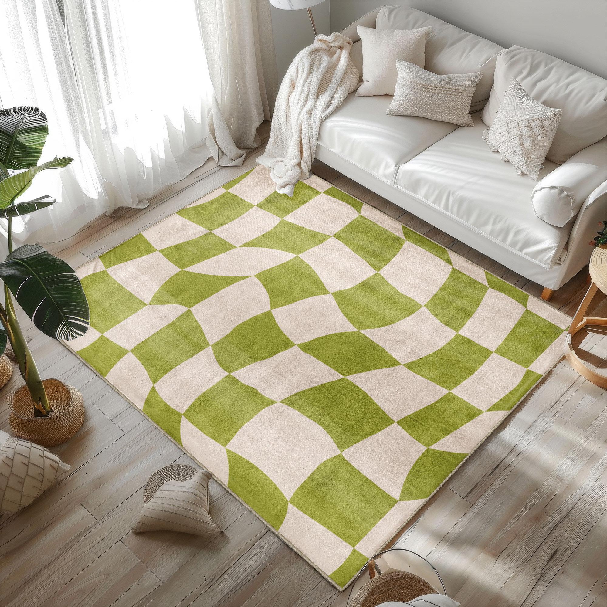

Зеленый клетчатый ковер Boho Groovy 70S, пастельный цветной волнистый ковер, винтажный ковер для спальни, эстетичные декоративные ковры 40X60cm-16x24in