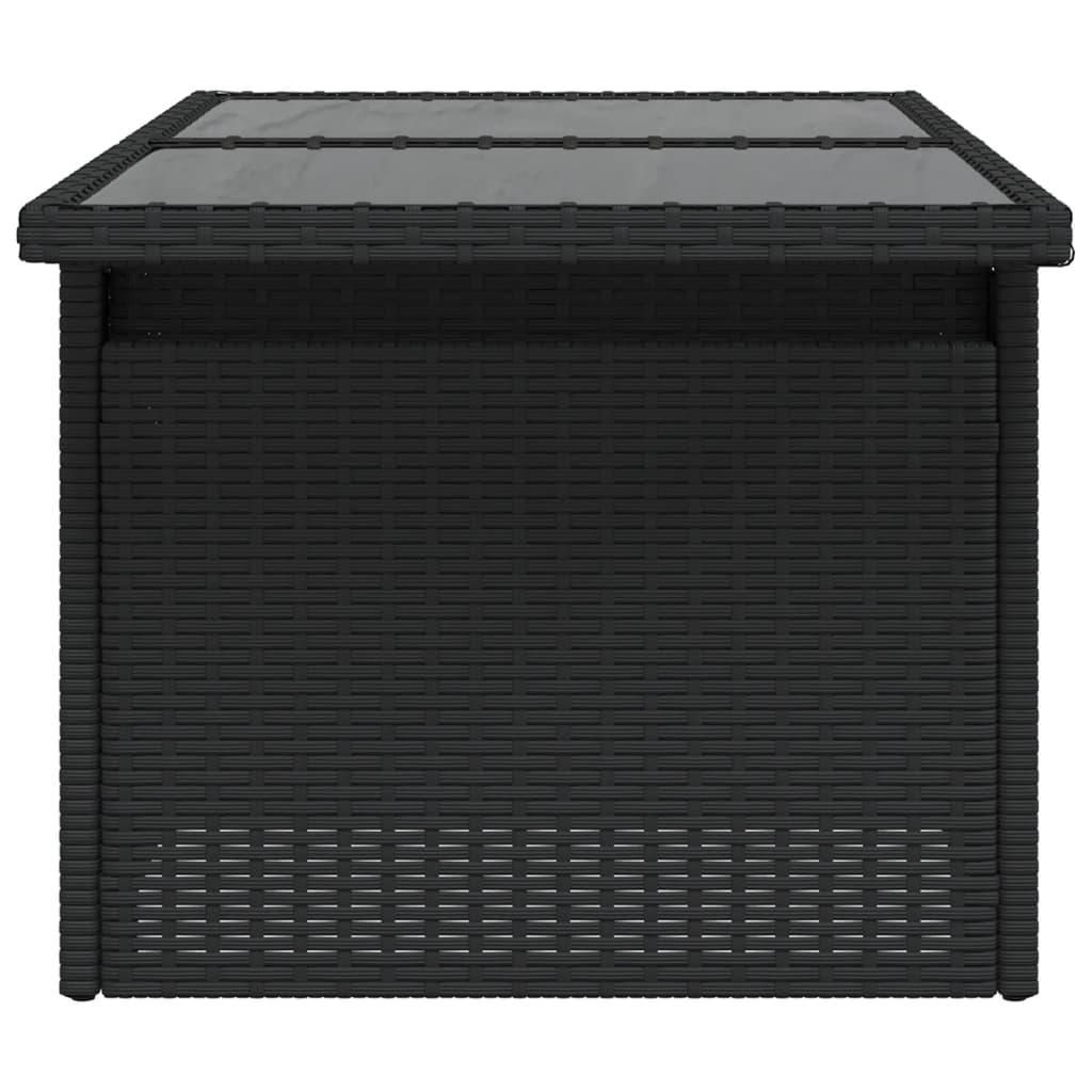 Garden Table with Glass Top Black 100 x 55 x 73 cm Poly Rattan
