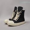 Brand Men Shoe Casual High Top Women Sneaker Quality Black Ankle Boot Designer Leather Zipper Metal Hole Luxury Laces Flat Shoe