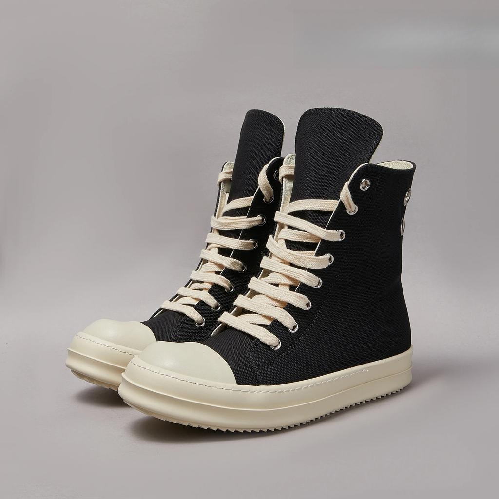 Brand Men Shoe Casual High Top Women Sneaker Quality Black Ankle Boot Designer Leather Zipper Metal Hole Luxury Laces Flat Shoe