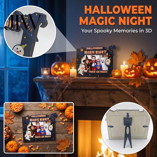 Fall Seasonal Home Accents Halloween Wooden Photo Frame, Double Layer Wood Tabletop Picture Holder, Creative Autumn Housewarming Gifts Display