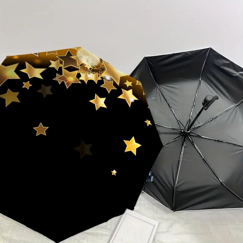 Golden Starry Sky Automatic Opening Folding Umbrella - Portable 3-Fold Design with Iron Frame for, Festive Gift, Travel, Daily Use1121097a