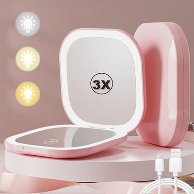 Specchio da Trucco LED Compatto con Luce Ingrandimento 1X/3X Tascabile Portatile da Viaggio Pieghevole Specchietti da Toeletta Cosmetici Regali per Donne