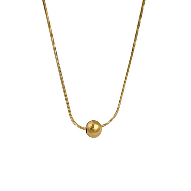 Simple High‑End Titanium‑Steel Small‑Round‑Bead Women Necklace, Fashion Light‑Luxury Small‑Golden‑Bean‑Pendant Collarbone Neck Chain