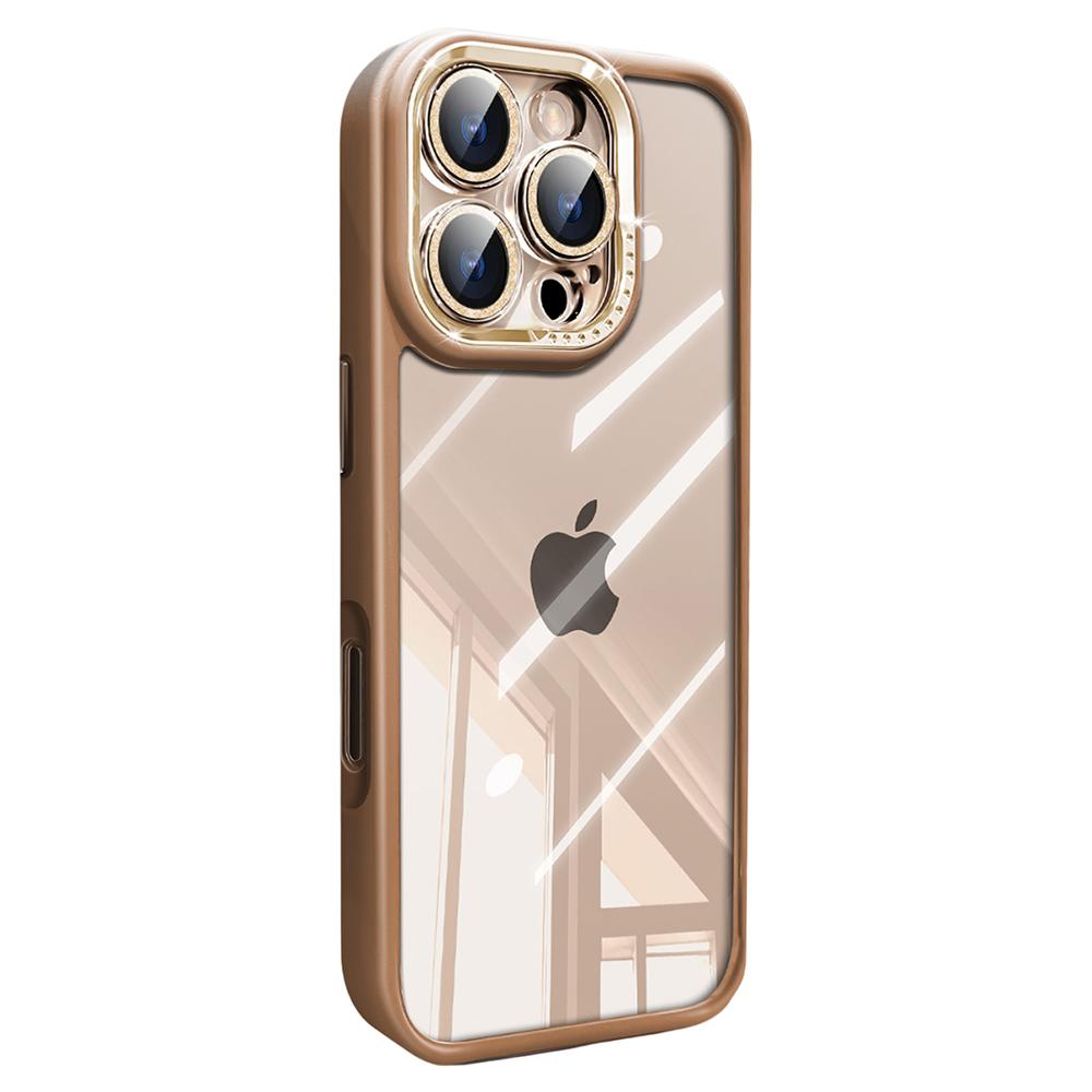 For iPhone 16 Pro Max Case PC+TPU Clear Phone Cover with Glitter Camera Lens Film