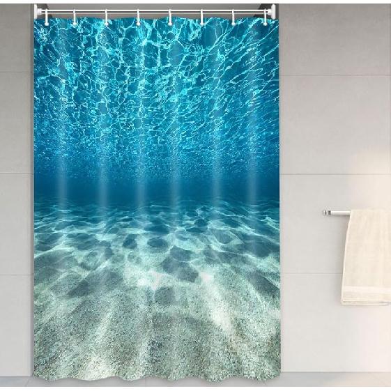 MERCHR Blue Ocean Beach Shower Curtain, Nature Underwater Sea World Scene Bathroom Curtains Waterproof Fabric, 71 x 71 Inches