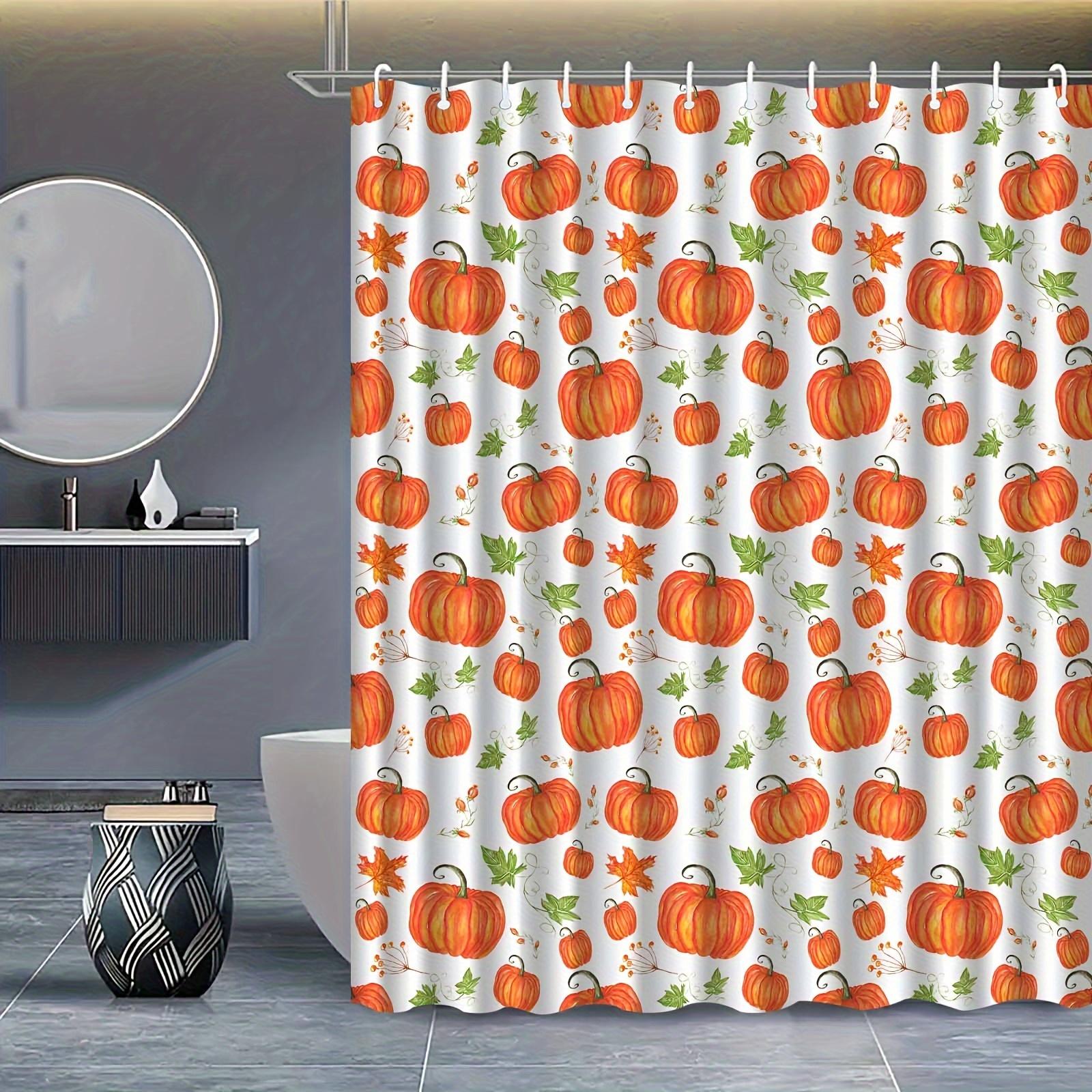 

Pumpkin Pattern Shower Curtain, Machine Washable, Knit Weave, All-Season Vegetable Theme Bath Decor W90xH180cm