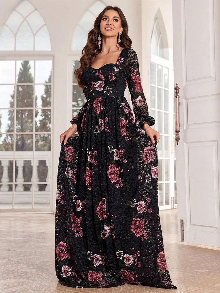 Elegant Long Lace Evening Dress - High-End Party Attire