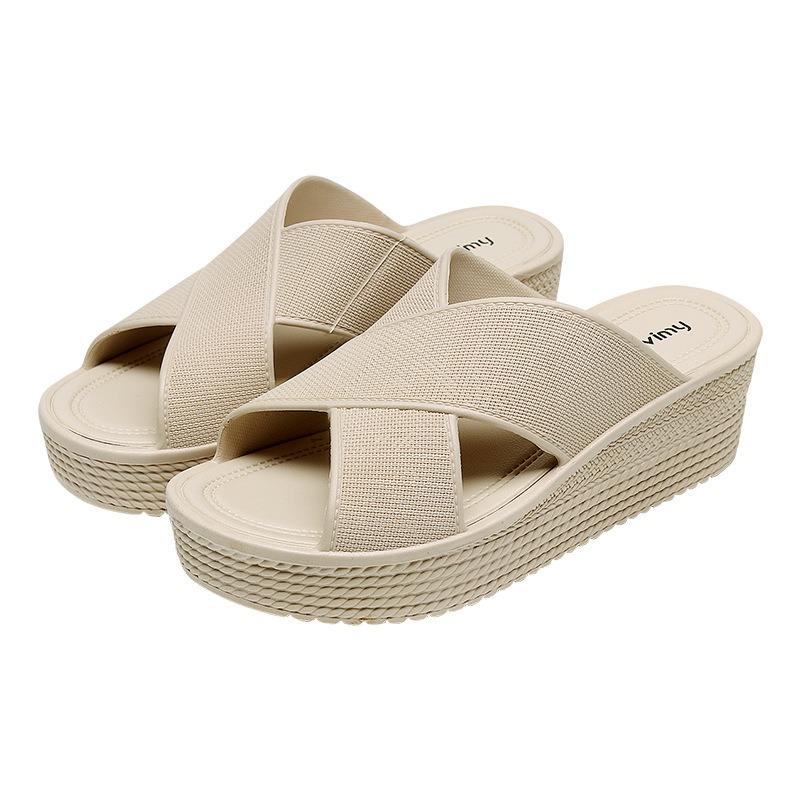 Pantofle se silnou podrážkou pro ženy nosící plážovou obuv pro vnější nošení, vnitřní protiskluzové podpatky, piškotové chladné pantofle pro zvýšení výšky