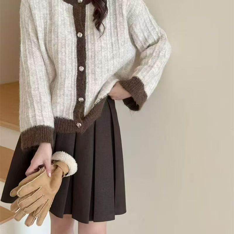 Autumn/Winter 2025 Color Block Knit Cardigan - Loose, Lazy French Style Retro Sweater