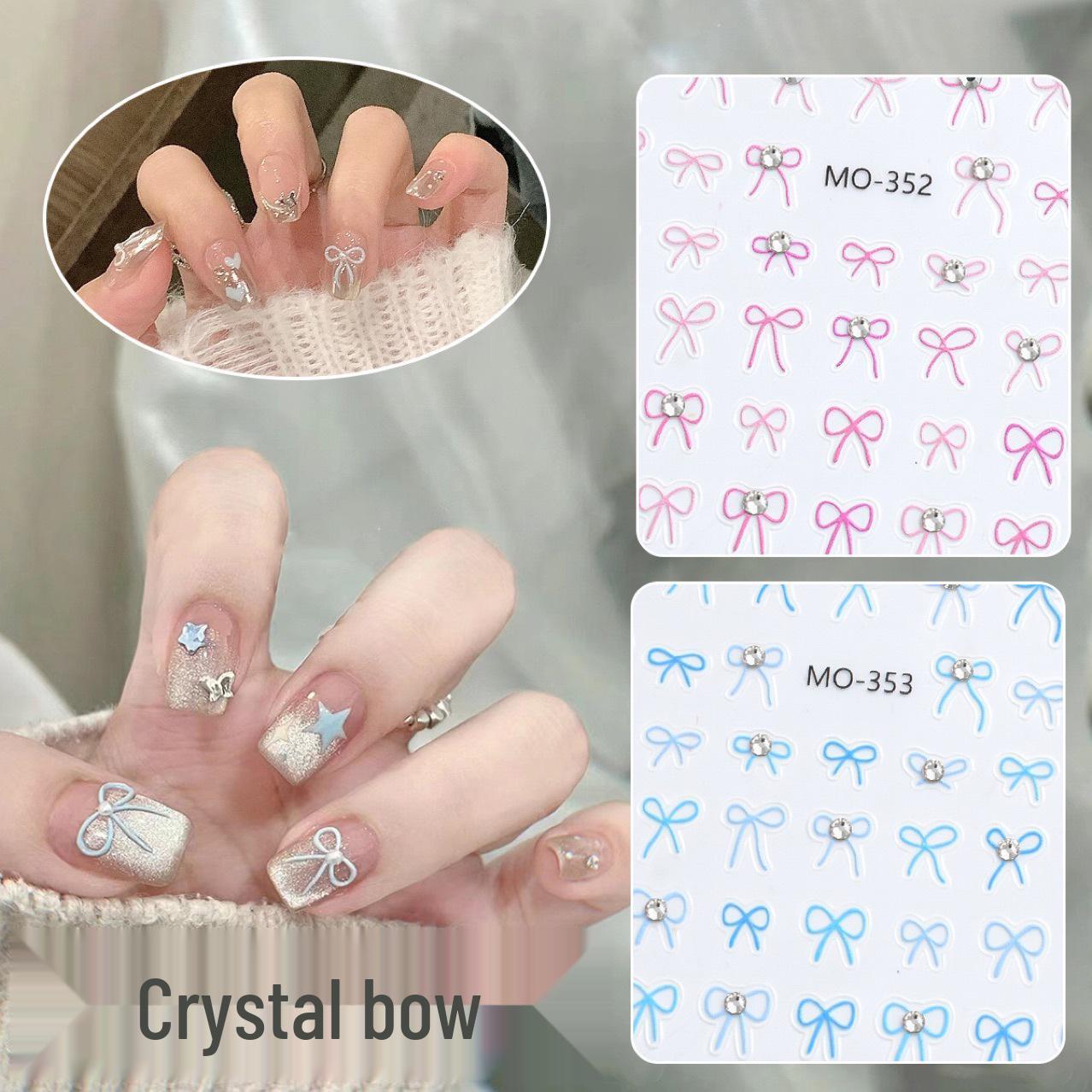 

Xiaohongshu Summer Sweet Pink & Blue Bowknot Nail Stickers with Diamond Accents Crystalline Diamond Bowknot 352 1 Sheet