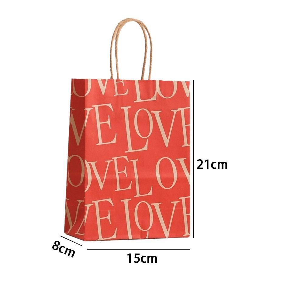 10Pcs Kraft Paper Gift Bags Large Capacity with Handles Love Print Handbag Storage Bag Valentine Day Festival Supplies