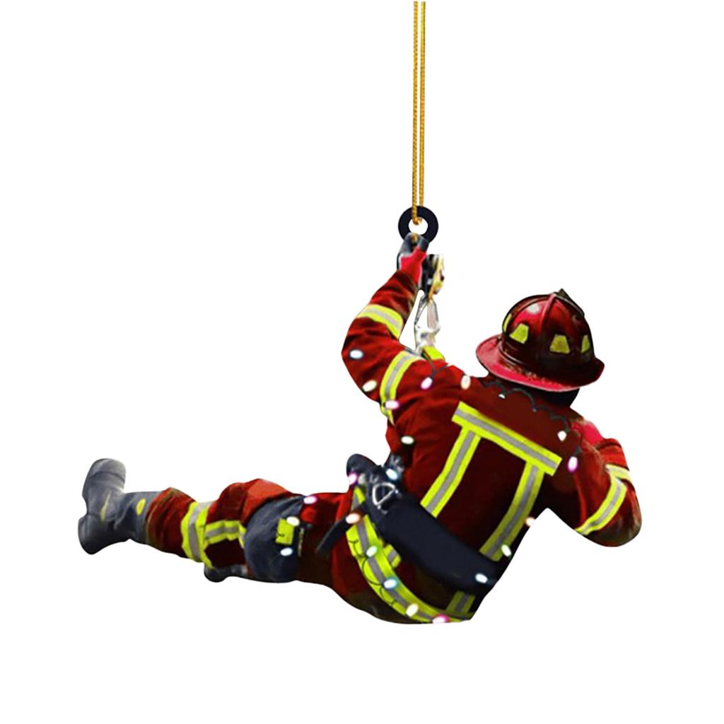 Christmas Firefighters Double sided Acrylic Car Pendant Fireman Xmas Tree Hanging Decoration Fireman Noel Ornaments Navidad