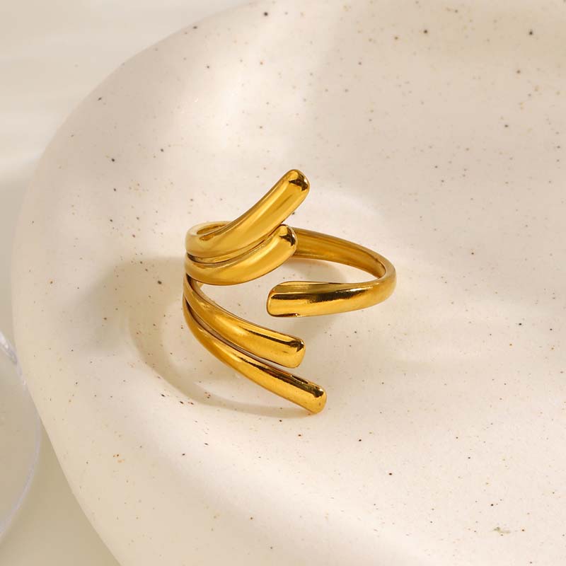 Stainless Steel Metal Geometric Line Open Rings For Women Vintage Gold Color Irregular Adjustable Finger Ring Aesthetic Jewelry