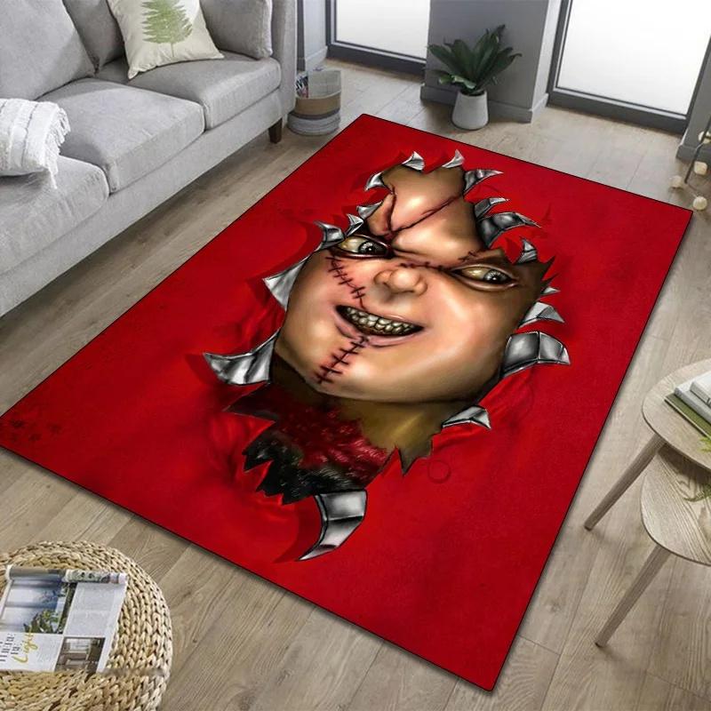 Tappeto Chucky Film Horror 3D Tappetino per Porta Soggiorno Bagno Tappeto per Pavimento Camera da Letto Annabelle Terrore Tappeto Decorativo Regalo di Halloween