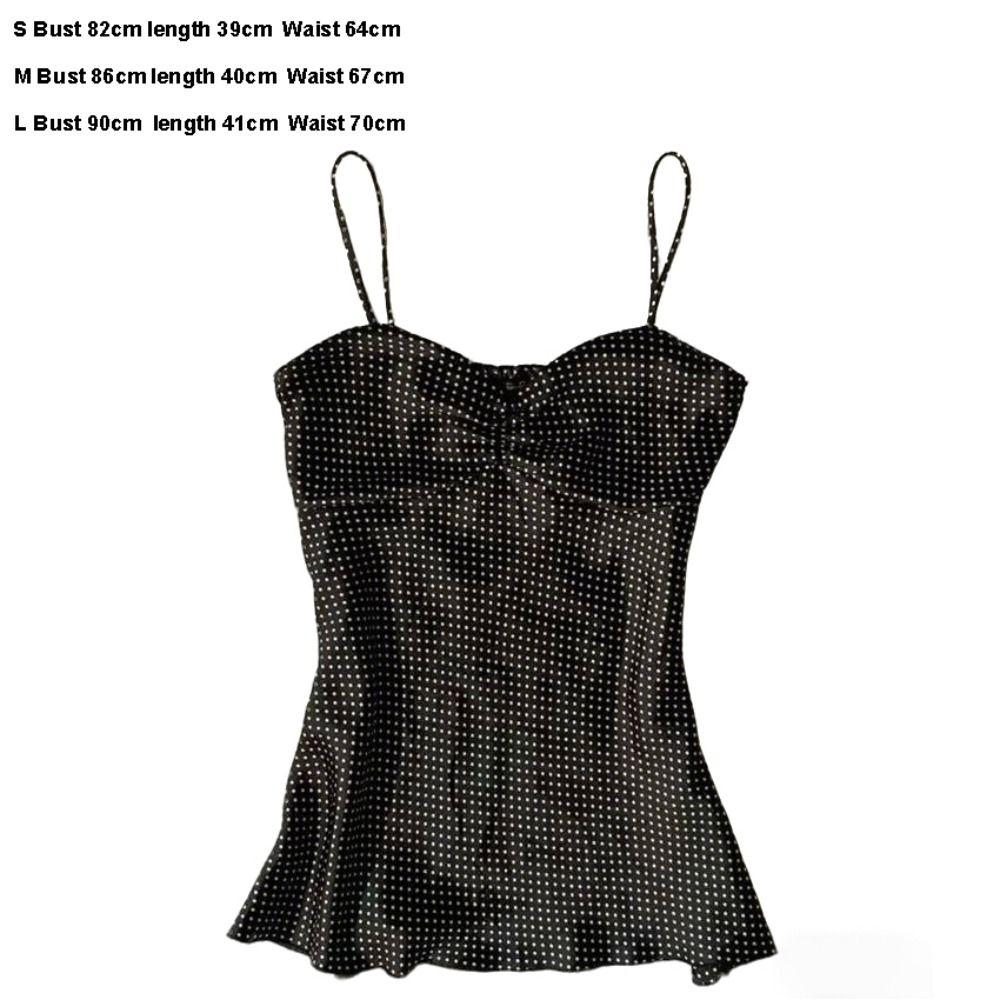 Spaghetti Strap Sling Top Polka Dot Sleeveless Tanks New Ruched Vest Women