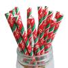25-100Pcs Christmas Kraft Paper Straw Colorful Print Disposable Paper Drinking Straws Xmas New Year Party Home Decor Supplies