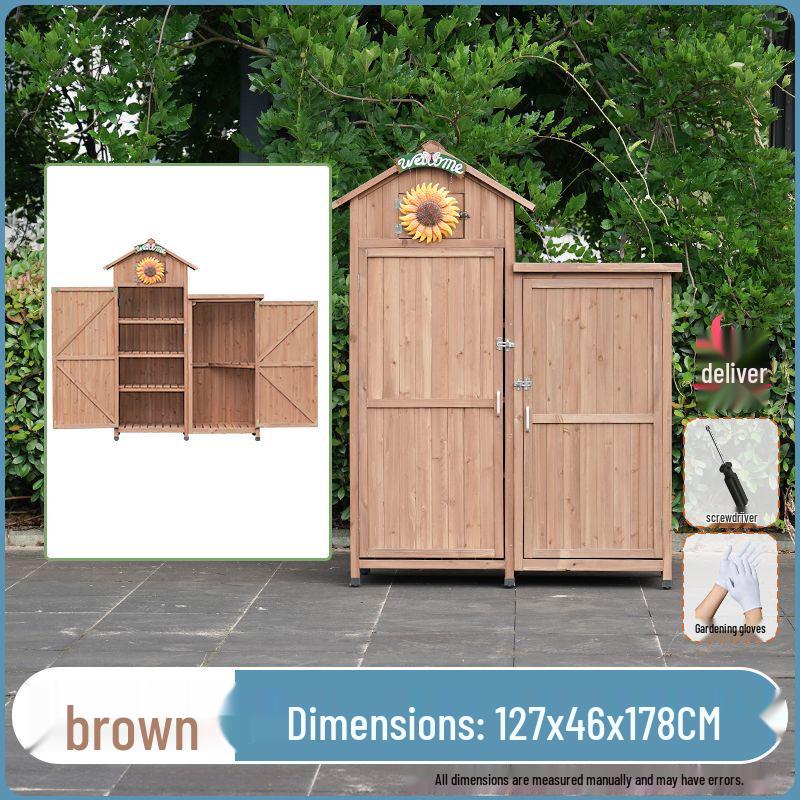 Waterproof Outdoor Wooden Storage Cabinet for Garden Tools - Anti-Corrosion and Sun Protection, Ideal for Courtyard and Balcony Use.