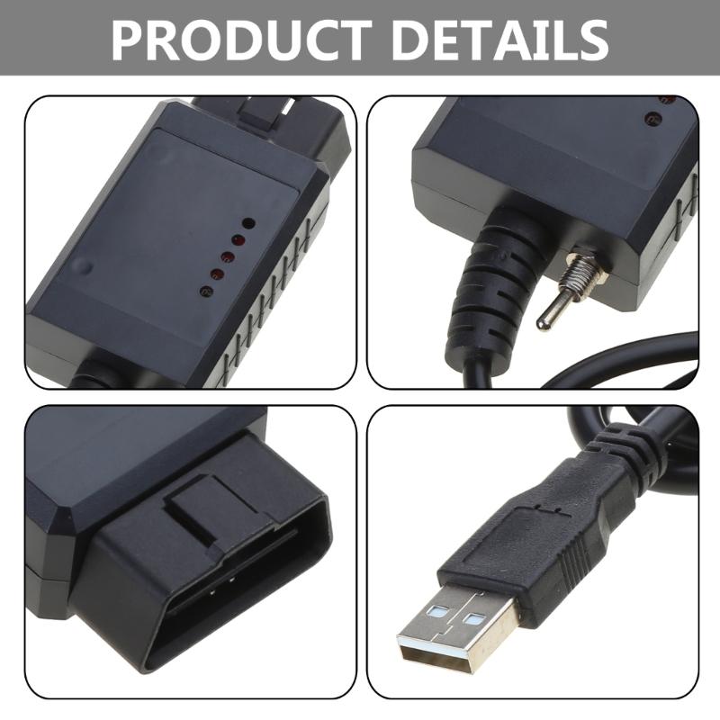 Car Auto OBD2 Diagnostic Tool Elm 327 USB Chip Code Reader Hs CAN/MS CAN Switch with Switch to Hide CH340T Car