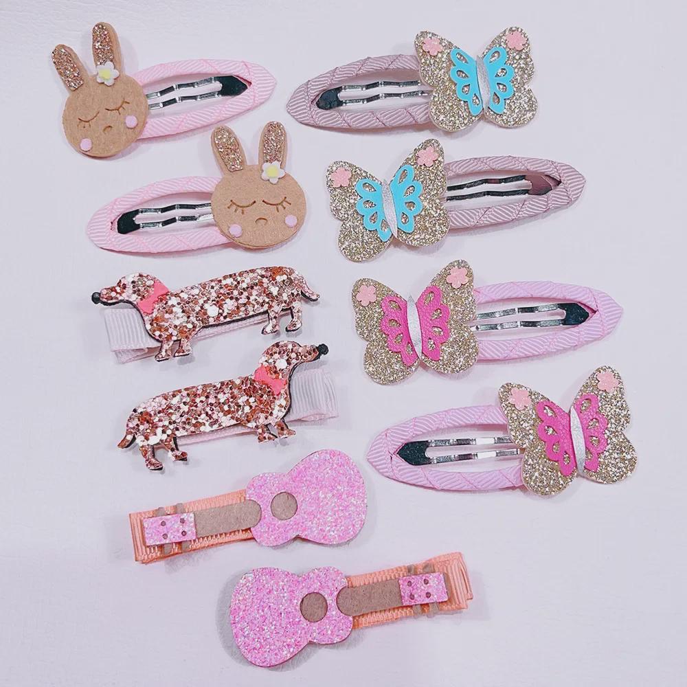Children's Glitter Animal Hair Accessories: Bunny, Butterfly, Guitar, Puppy BB Clips