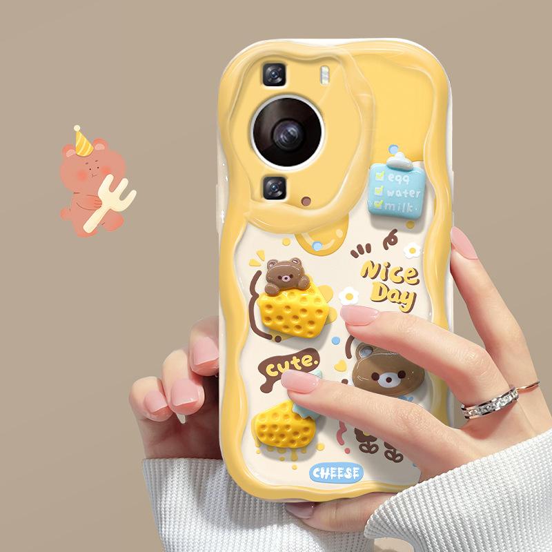 

Подходит для чехла для мобильного телефона Huawei P60 Mate50/40pro Милая мультяшная кукла-сырный медвежонок Honor 90 Силикон HUAWEI P60 Pro