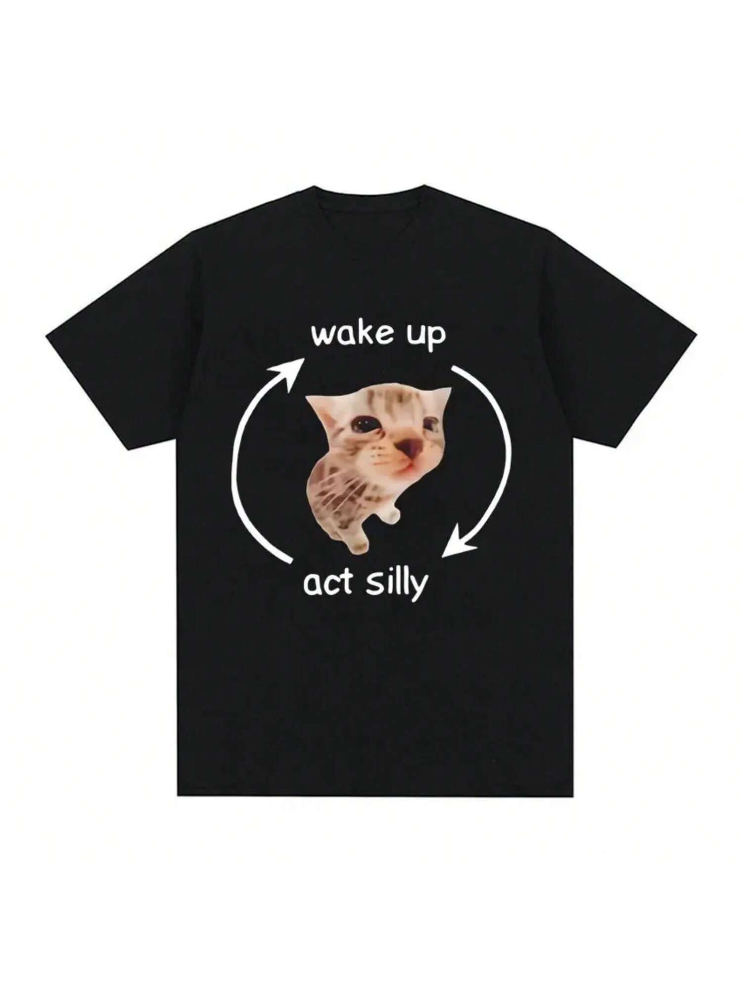 Wake Up Act Silly Meme Graphic Cute Cat Print Crew Neck Casual Wounisex T Shirt Clothes Female Shirt Short Sleeve Lady Top Tees ? S разноцветный