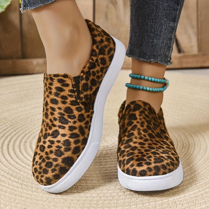 Comfortable Women's Chic Leopard Print Slip-On Sneakers Synthetic Faux Leather Insole