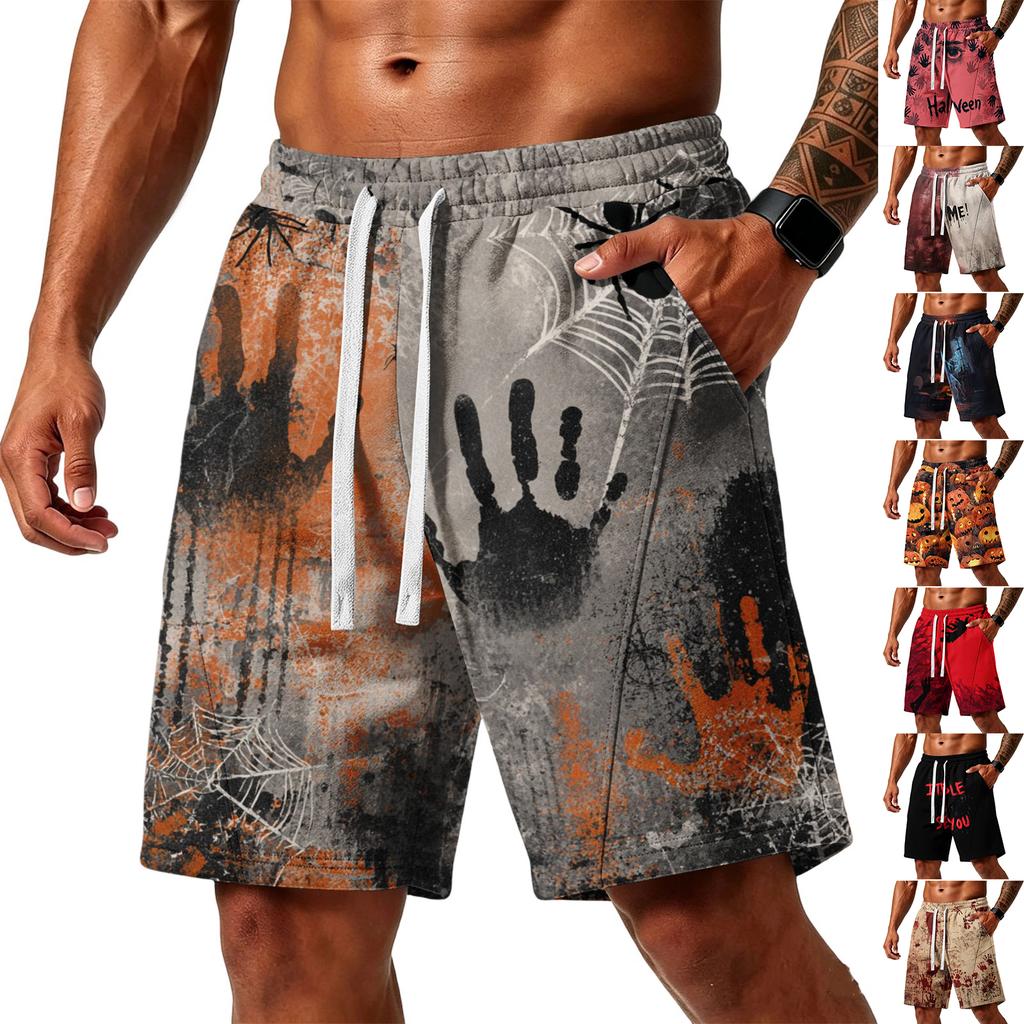 Men's Loose Fit Halloween Themed Athletic Shorts with Multiple Pockets Adjustable Drawstring Waistband Comfortable Sport Shorts