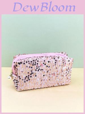 Velvet Sequin Makeup Bag With Large Capacity For Travel And Daily Use