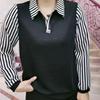 Women Shirt Age-reducing Middle-aged and Elderly Splicing Polo Collar Bottoming Shirt Long-sleeved Top for Women