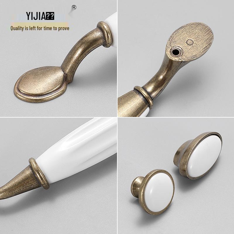 Antique Bronze & White Ceramic Cabinet Handle - European Style for Wardrobe, Drawer, Shoe Cabinet, Wine Cabinet, and Kitchen Doors.